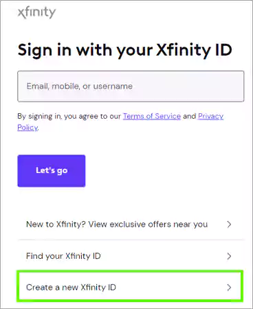 Create a new Xfinity IDs