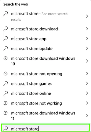 Search for the Microsoft Store