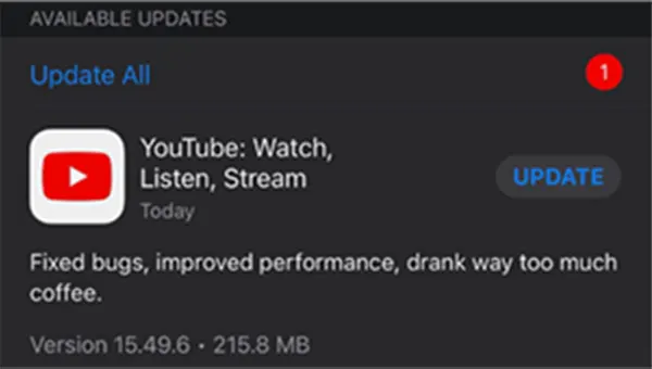 YouTube update iOS
