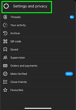 Choose Settings and Privacy in the downwards menu