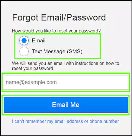 Reset the password using emails