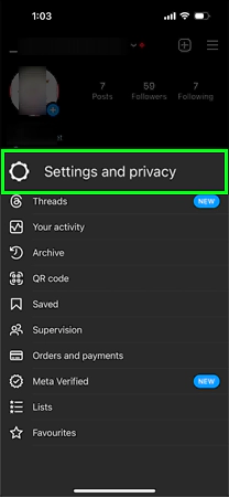 Select Settings and privacyc