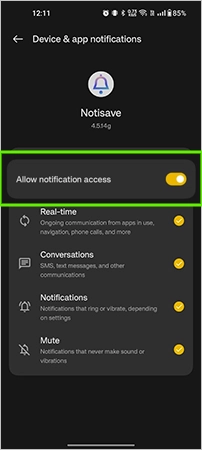 Toggle on Allow notification access