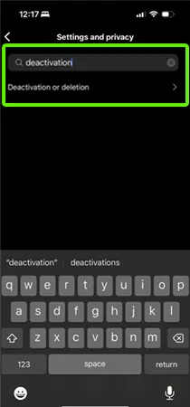 Type and search deactivation. 