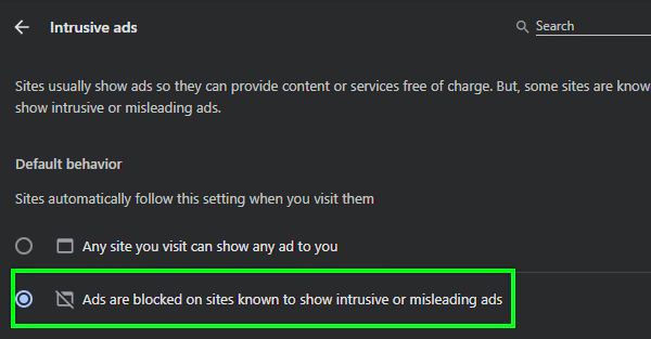 Check the box to block ads