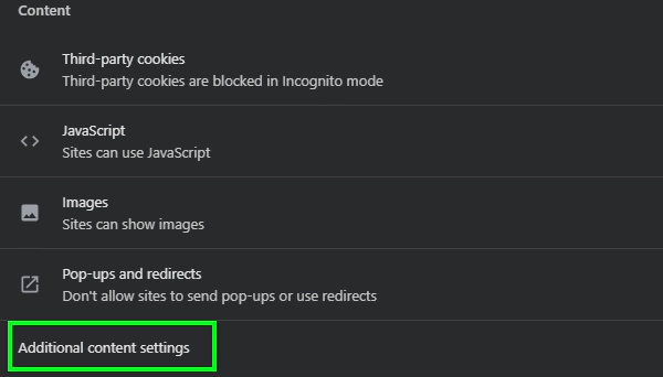 Click on Additional content settings