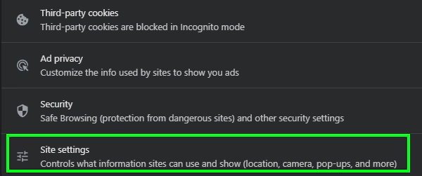 Click on Site settings