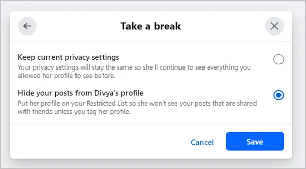 Hiding Your Posts from Person’s Profile