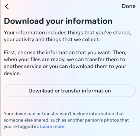 Select Download or transfer information