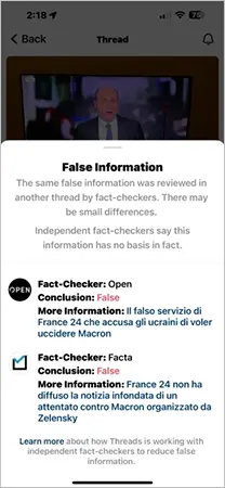 Threads Fact Check Feature on Live Stream