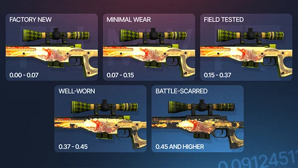 CS2 Weapon Skin Wear Rating from Factory New to Battle-Scarred