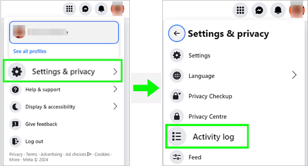 Click on Settings and privacy then Click on Activity log