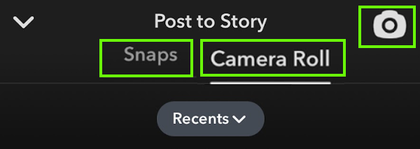 Add story from Snaps Camera Roll and Camera