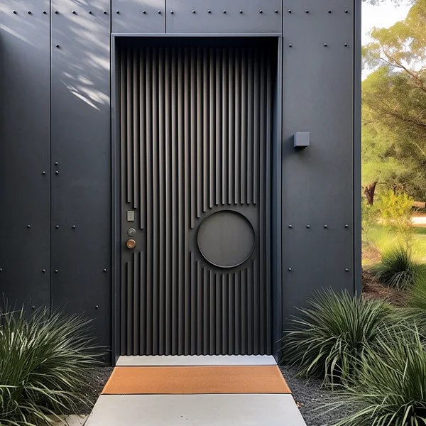 Black corrugated steel doors 