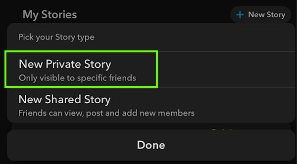 Select New Private Story