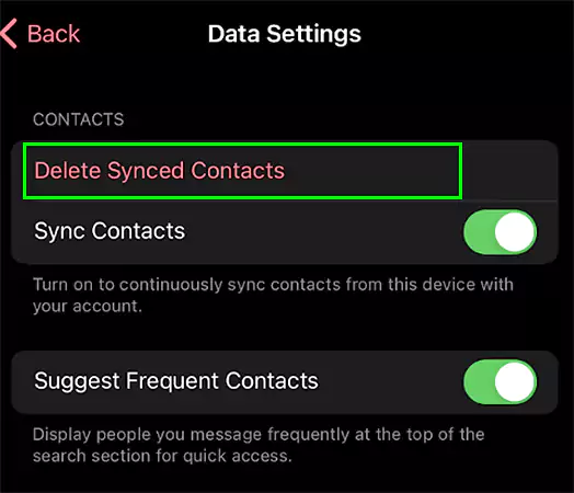 Tap on Delete Synced Contacts