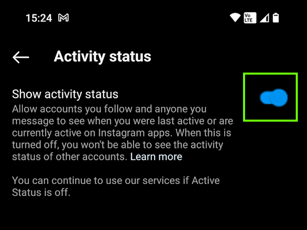 Toggle off the active status