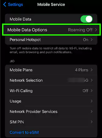 Choose Mobile Data Options