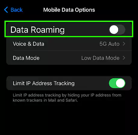 Toggle Off the Data Roaming