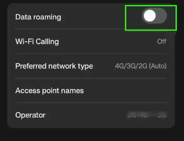 Toggle off the Data roaming btn