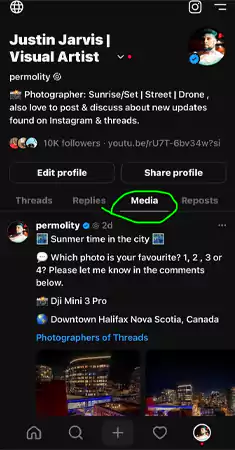 Media tab on profiles in Threads