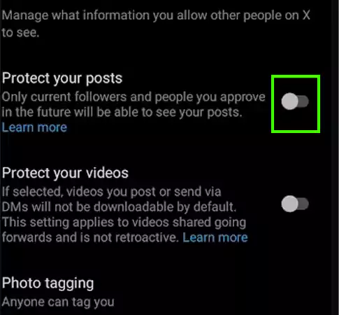 Toggle on to Protect your posts