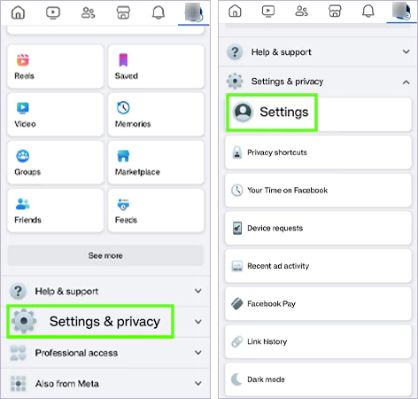 Select Settings and privacy then Settings