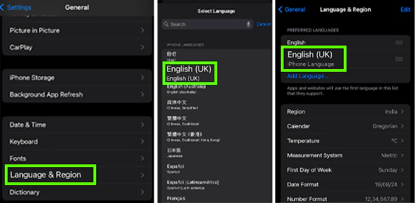 Tap on Language and Region then Select your Language and The selected one will be added to the preferred languages