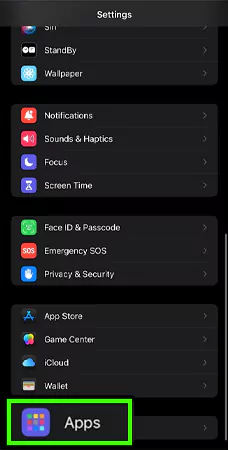 Now swipe to the bottom and hit Apps