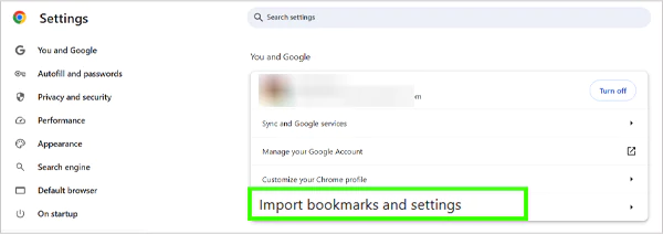 On the You and Google page hit Import Bookmarks and Settings