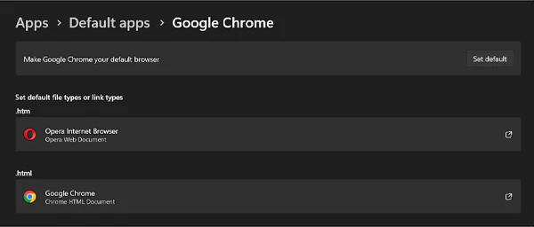 Press to Set Default against Make Google Chrome your Default Browser