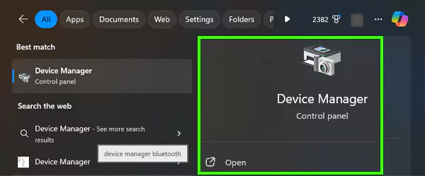 Type Device Manager and tap Open