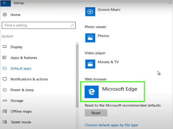 Under Web Browser tap on Microsoft Edge option