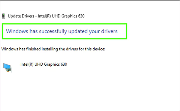 Windows has successfully updated the drivers.