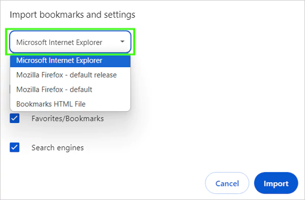 select the old browser and what you want to import