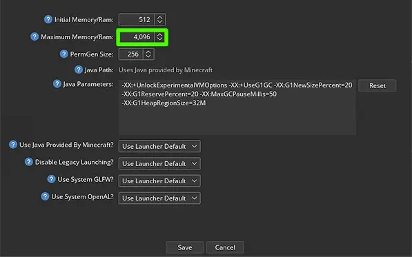 Adjust RAM in the Maximum Memory/Ram >> hit the Save button