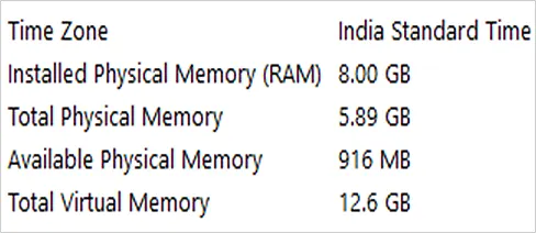 Check the total RAM in the Installed Physical Memory (RAM)