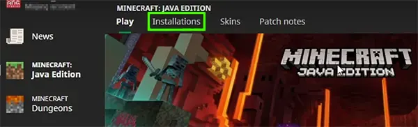 Head to Minecraft: Java Edition >> Installations tab” class=”wp-image-83335″></figure></li></ol><ol start=