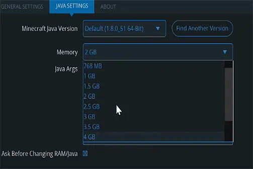 Select memory drop-down >> choose the required RAM