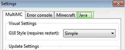 Switch to Java tab