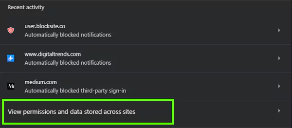 View permissions and data stored across sites