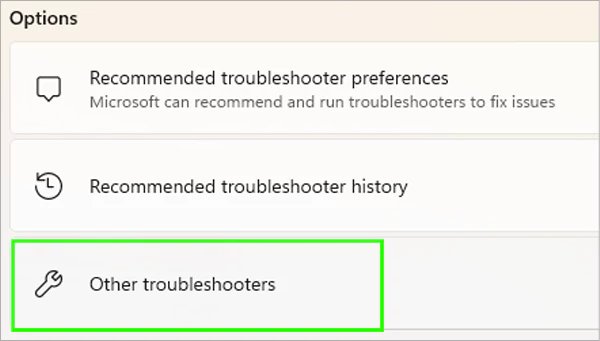 Click on Other troubleshooters