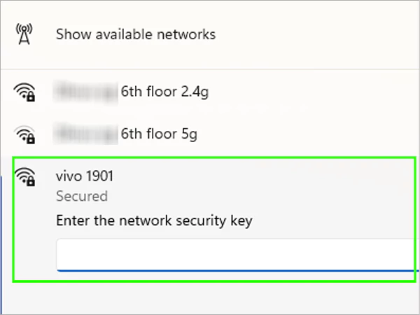 Reconnect to the network by entering the security key