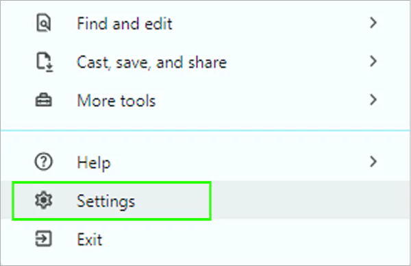 Scroll down then select Settings