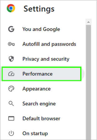 Select Performance from the left side panel