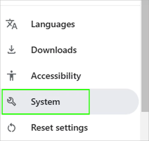 Select System from the left side panel