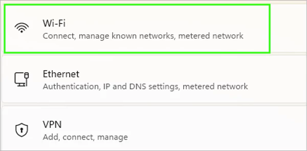 Select the Wi Fi option