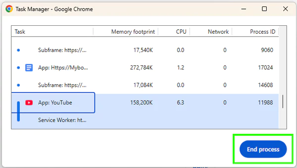 Select the process taking high memory then hit the End process button