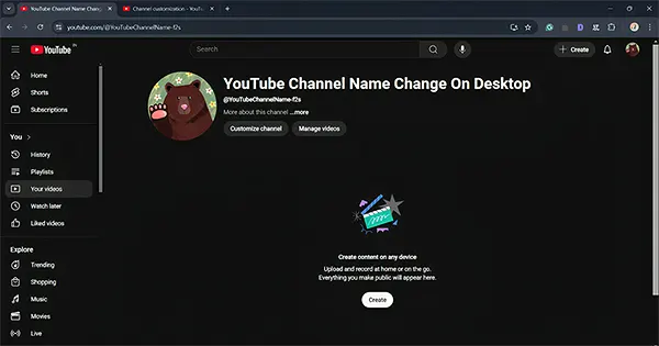 The YouTube Channel name is changed