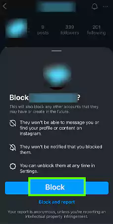 Again select to Block you can also choose Block and Report